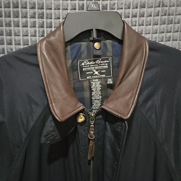 VTG EddieBauer Insulated Jacket Coat XL Oversized Leather Collar Bomber Grandpa - Picture 7 of 16